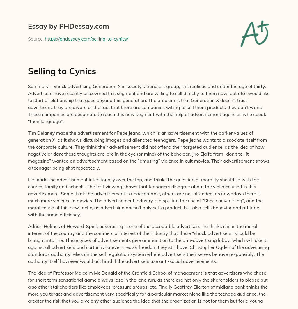 Selling to Cynics essay
