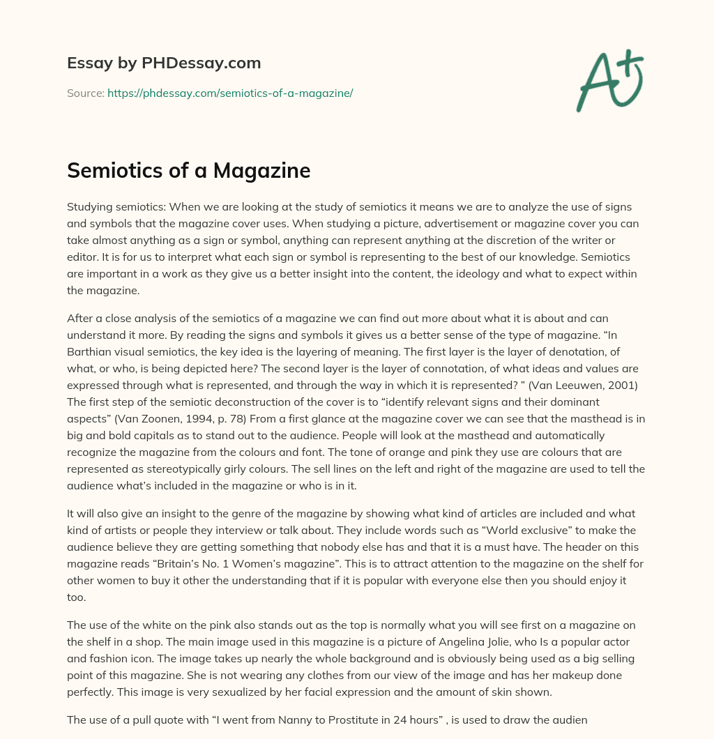 Semiotics of a Magazine essay