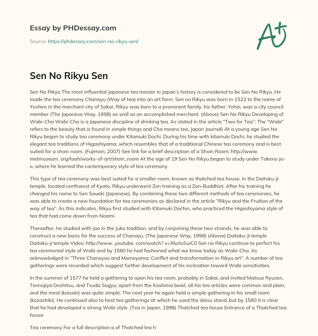 Sen No Rikyu			 					Sen essay