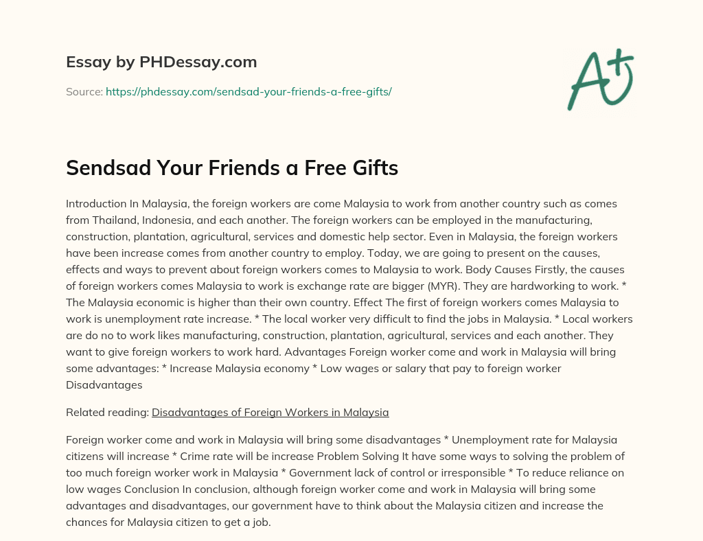 Sendsad Your Friends a Free Gifts essay