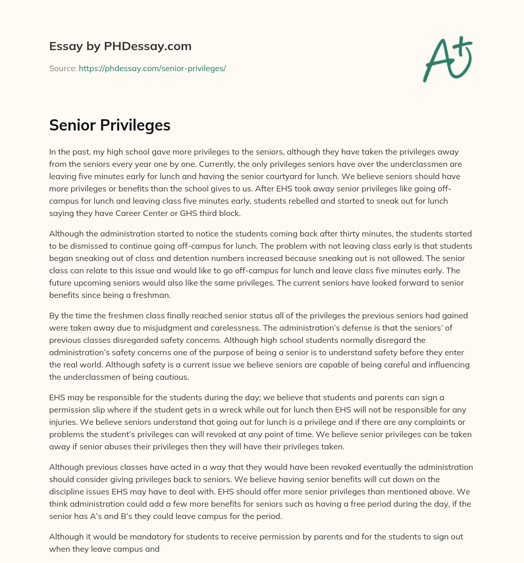 Senior Privileges essay