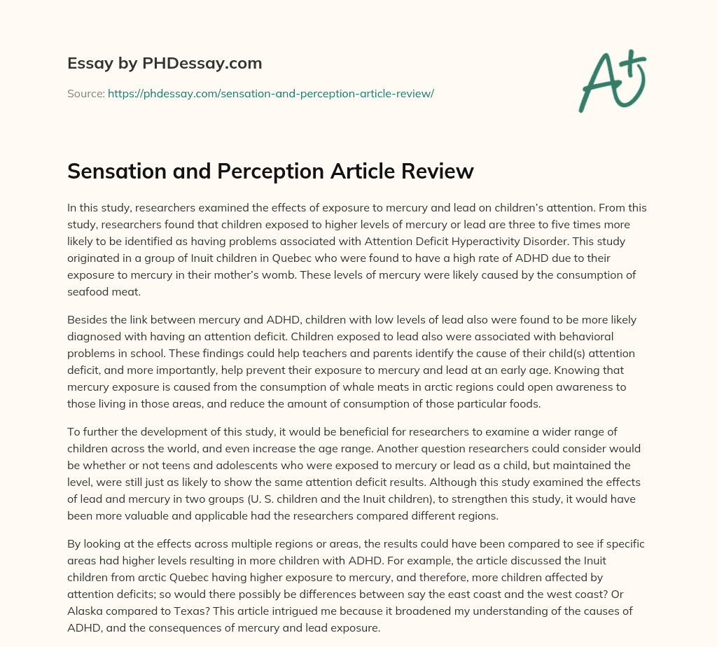 Sensation and Perception Article Review essay