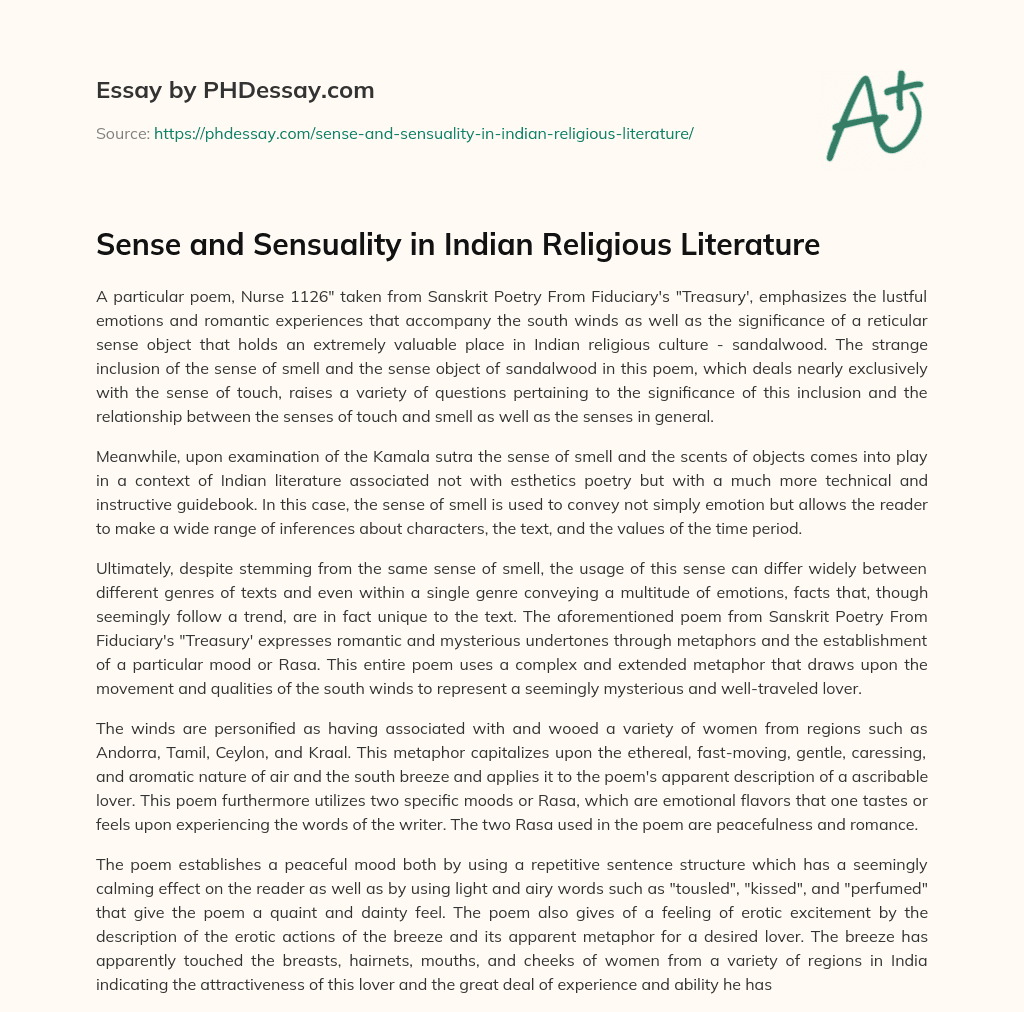 Sense and Sensuality in Indian Religious Literature essay