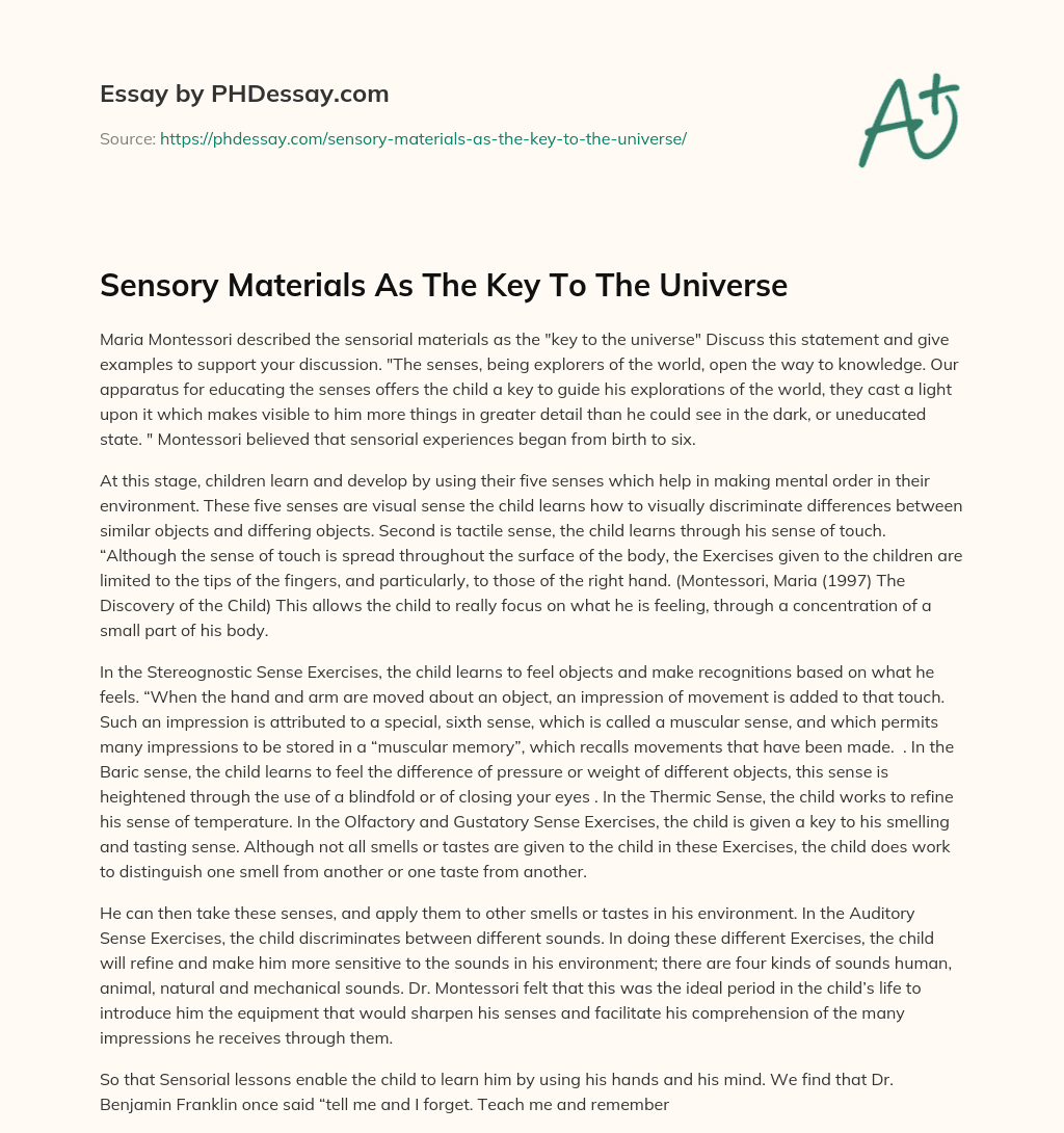 Sensory Materials As The Key To The Universe essay