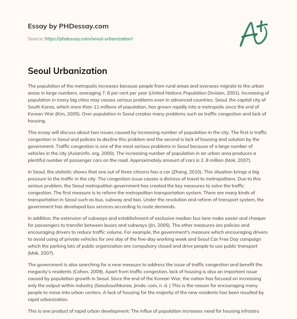 Seoul Urbanization essay
