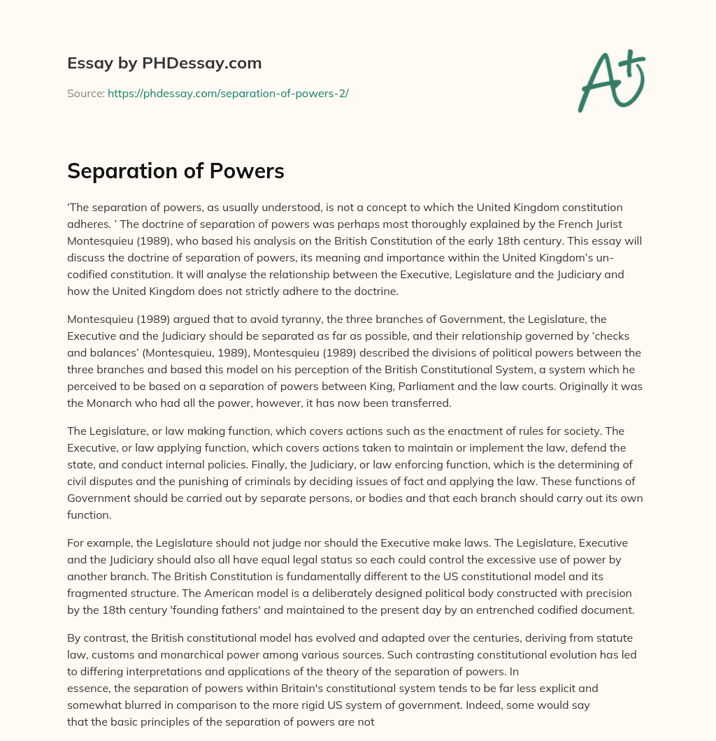 Separation of Powers essay