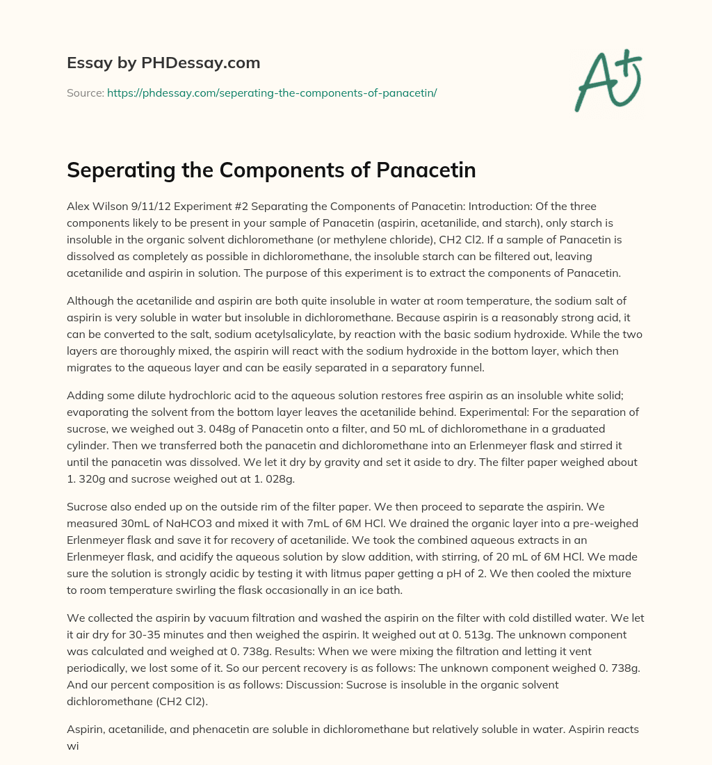 Seperating the Components of Panacetin essay