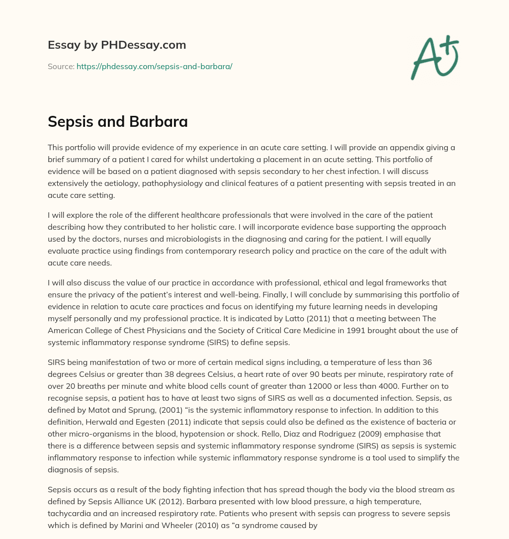 Sepsis and Barbara essay