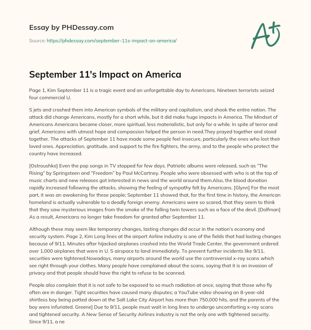 September 11’s Impact on America essay