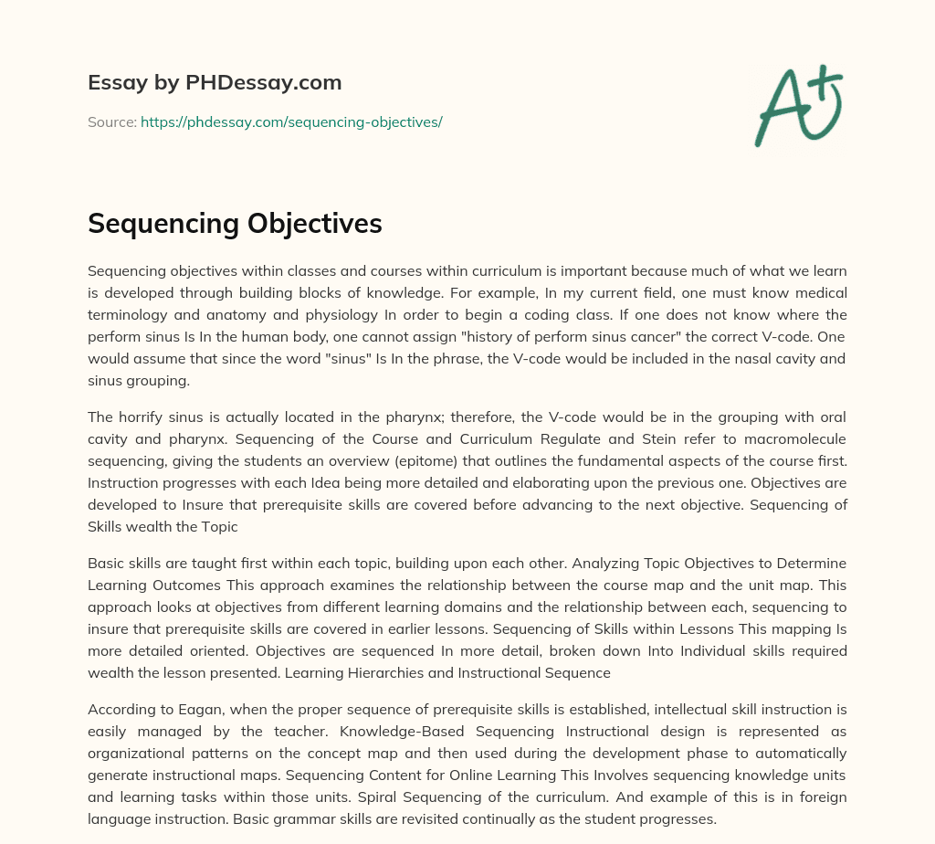 Sequencing Objectives Essay Example (400 Words)
