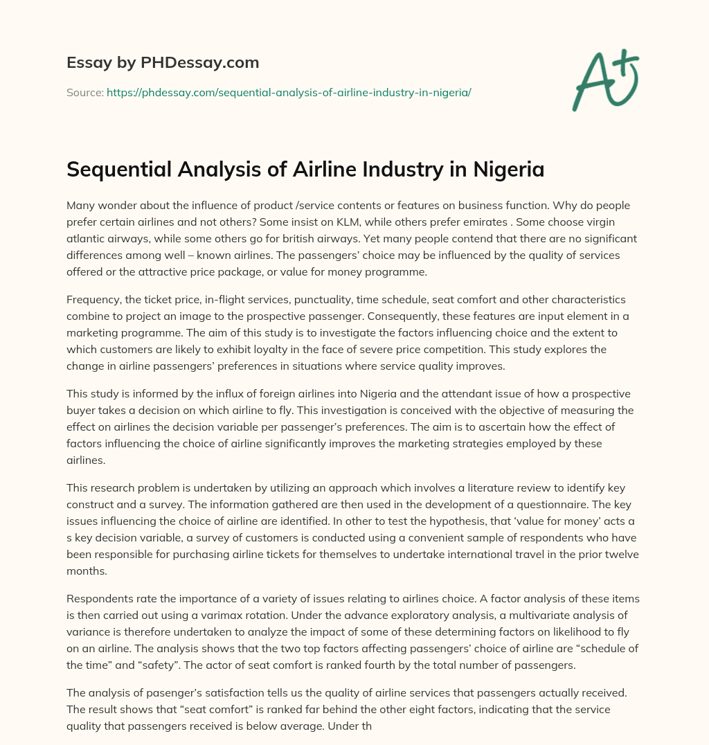 Sequential Analysis of Airline Industry in Nigeria essay