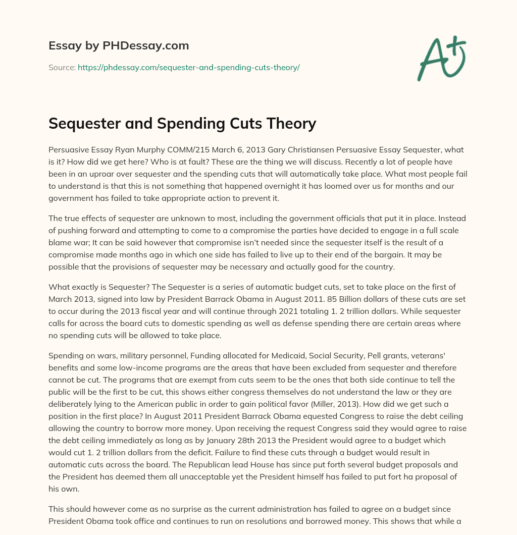 Sequester and Spending Cuts Theory essay