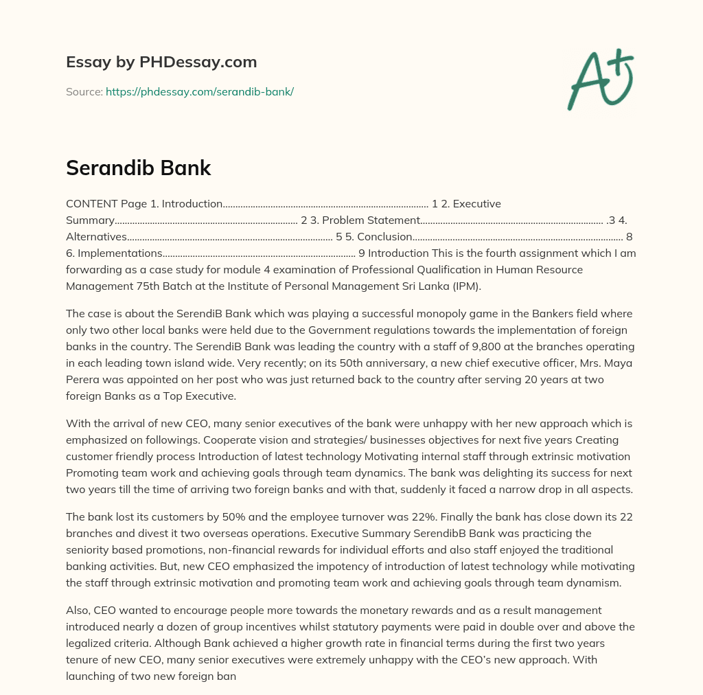 Serandib Bank essay