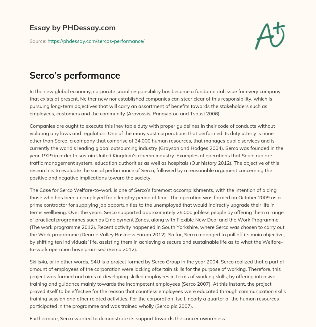 Serco’s performance essay