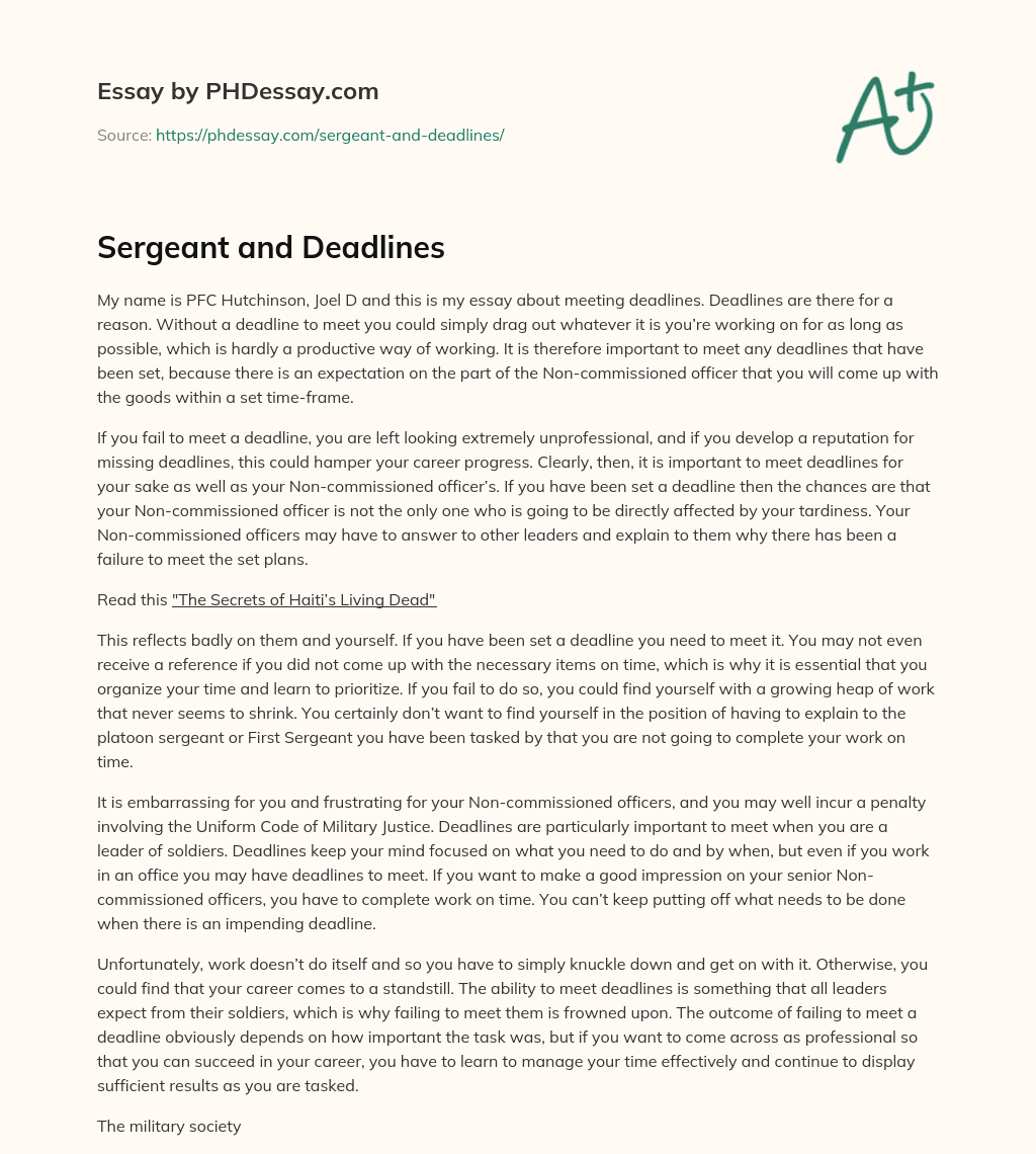 Sergeant and Deadlines essay