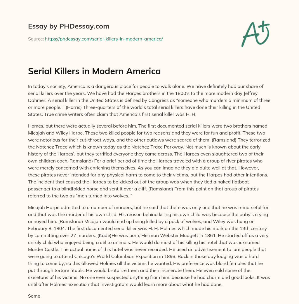 Serial Killers in Modern America essay