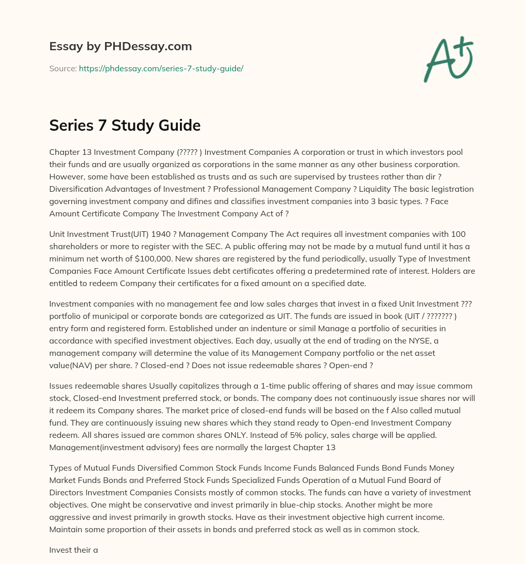 Series 7 Study Guide essay