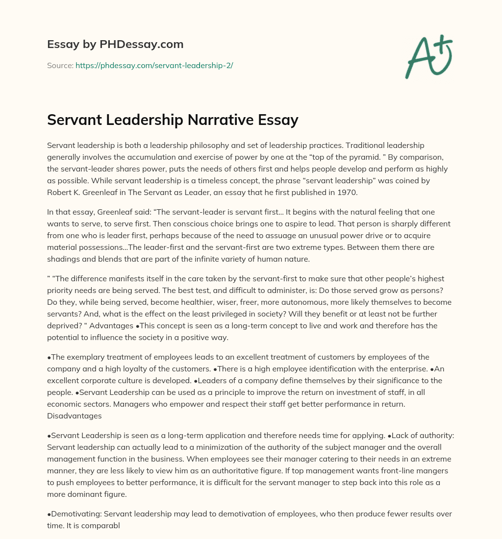 servant leadership in education essay