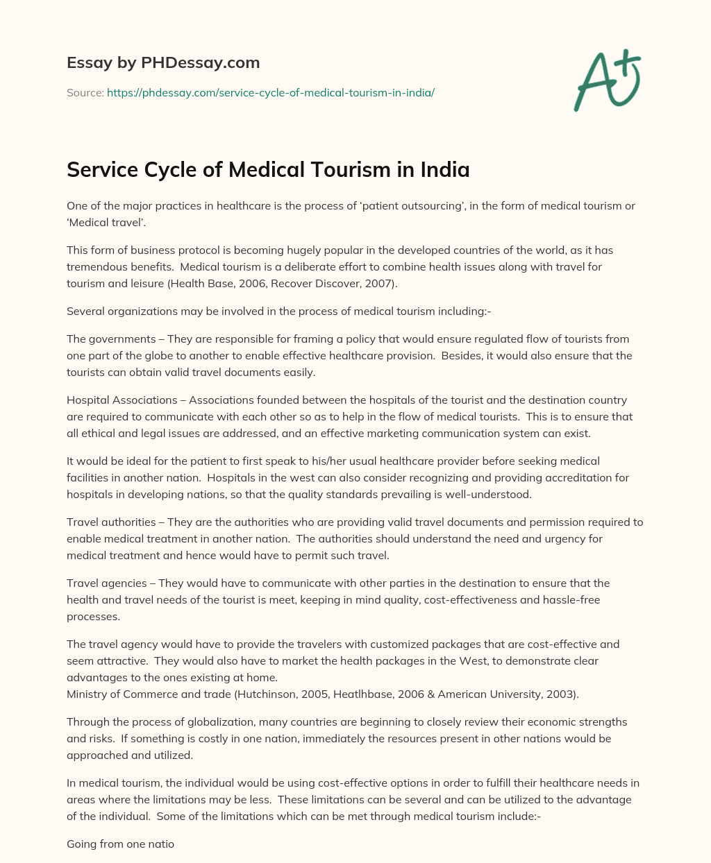 Service Cycle of Medical Tourism in India essay