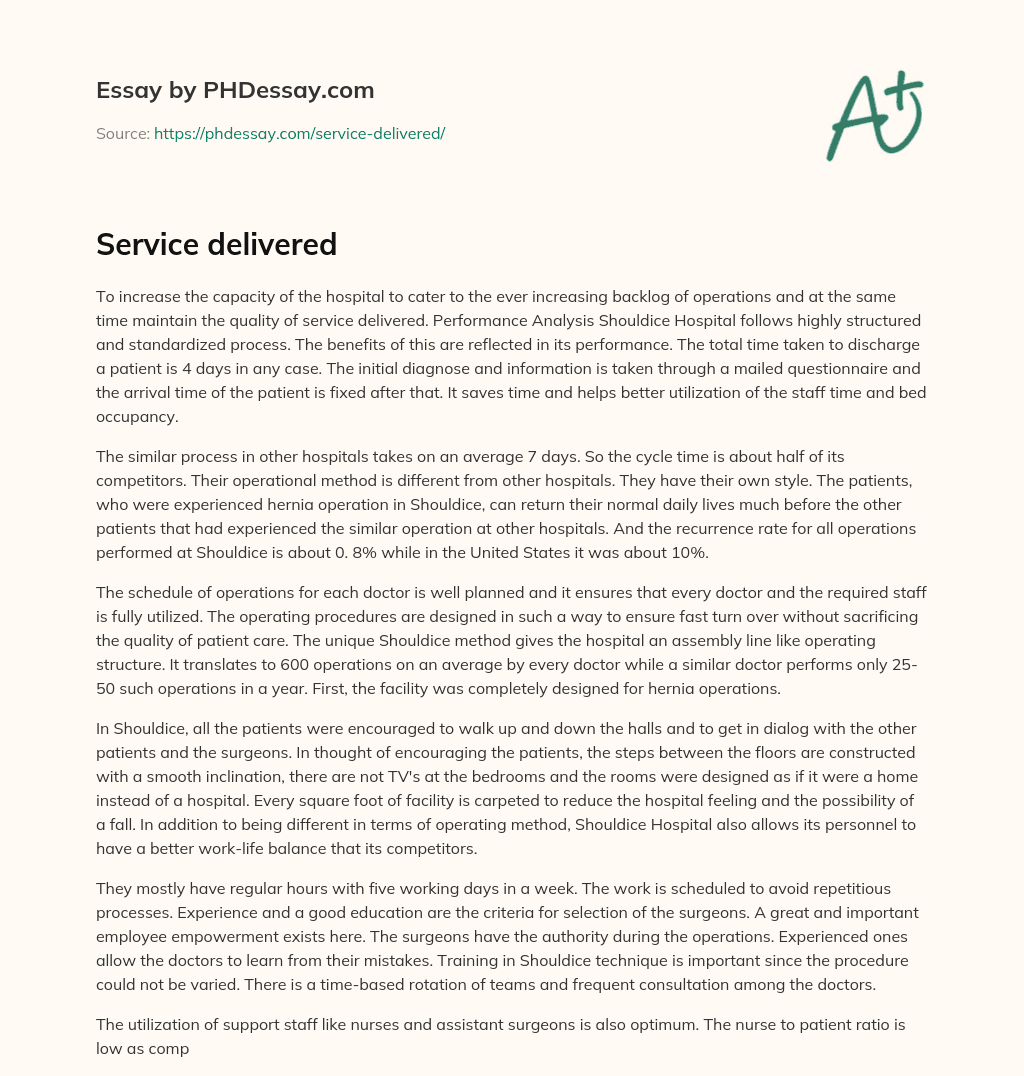 Service delivered essay