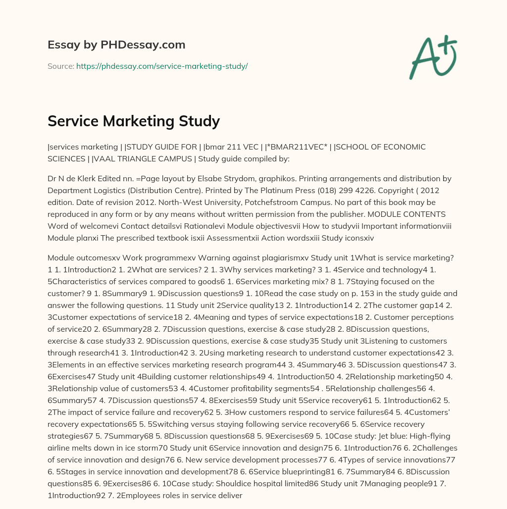 Service Marketing Study essay