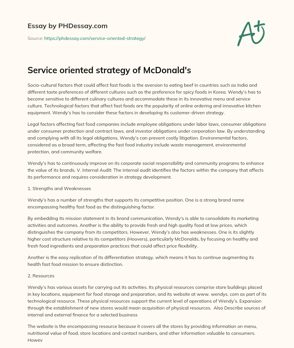 Service oriented strategy of McDonald’s essay
