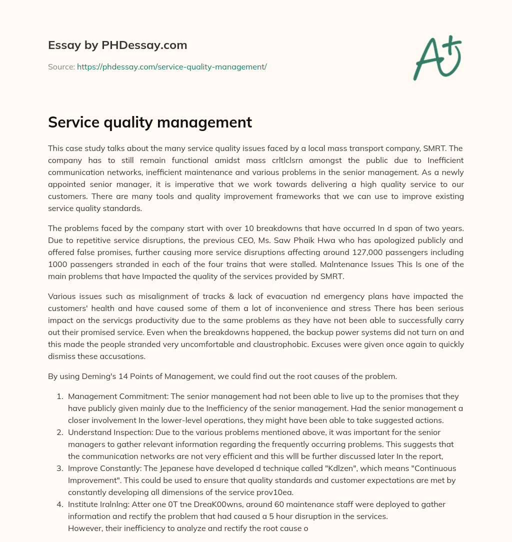 essay about quality service management