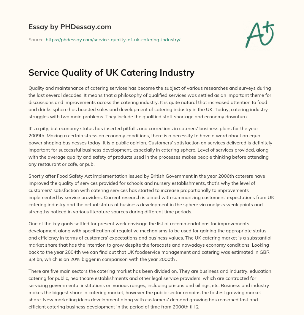 Service Quality of UK Catering Industry essay