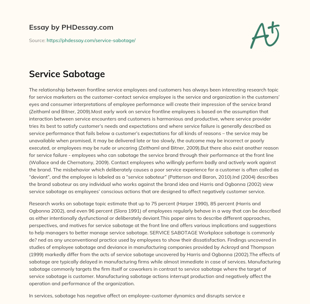 Service Sabotage essay