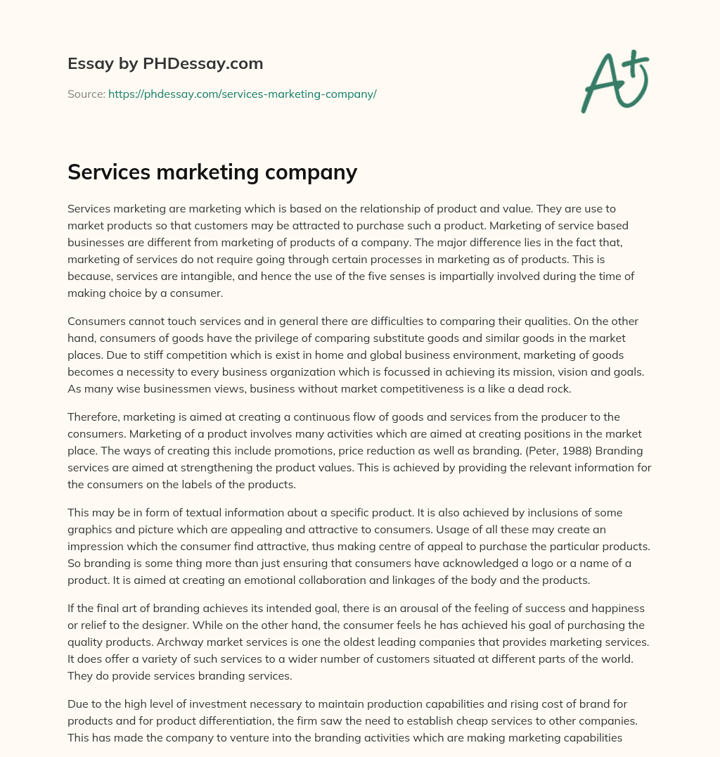 Services marketing company essay