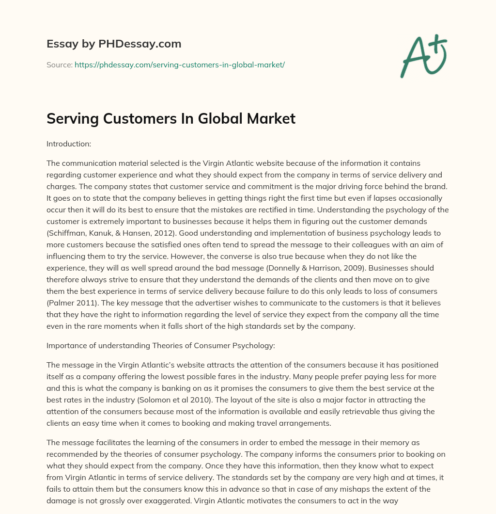 Serving Customers In Global Market essay