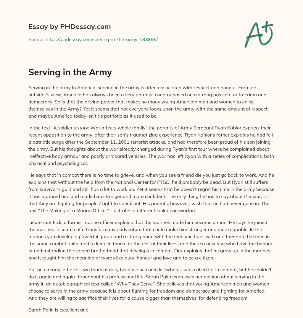 Serving in the Army essay