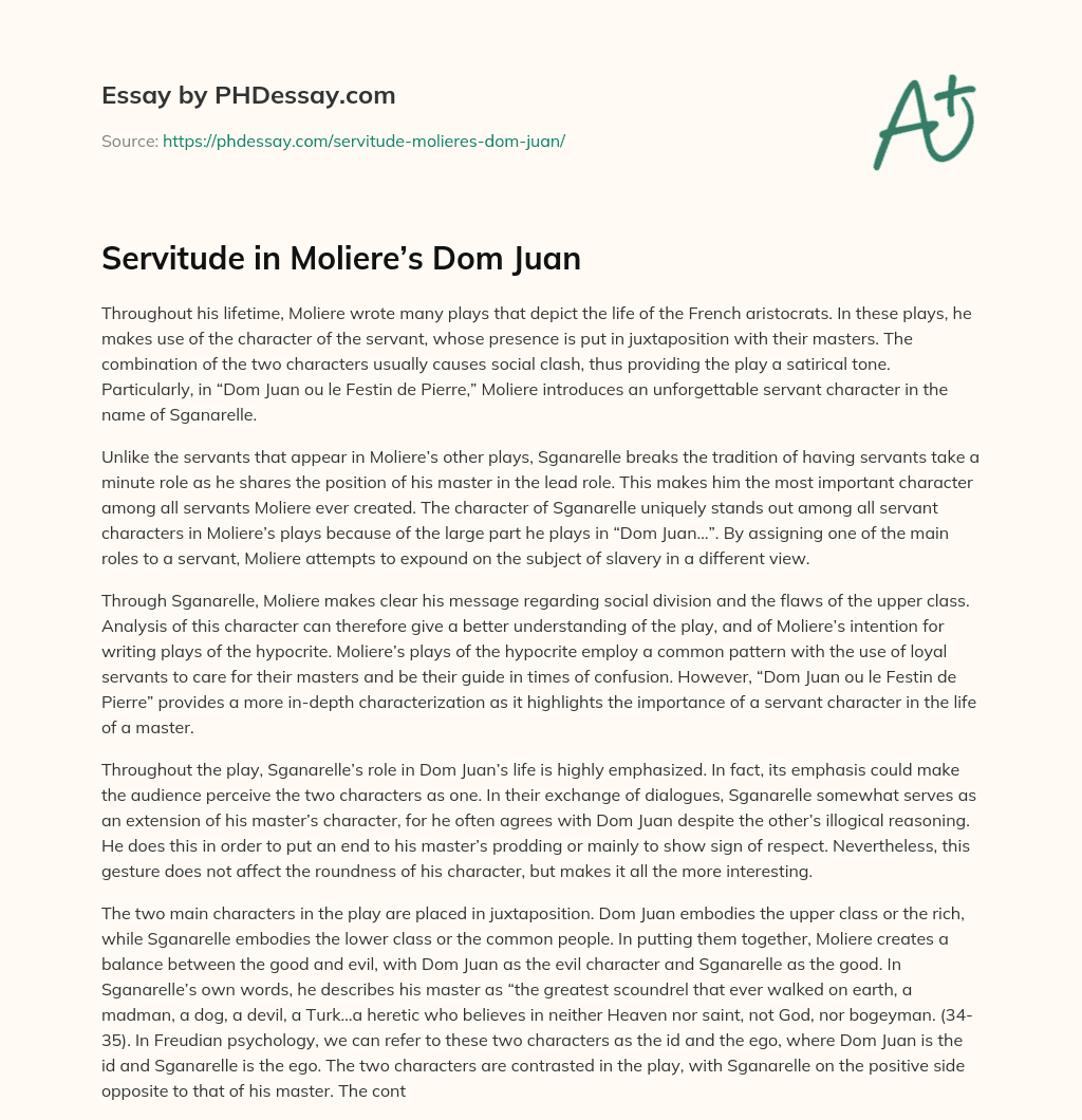 Servitude in Moliere’s Dom Juan essay