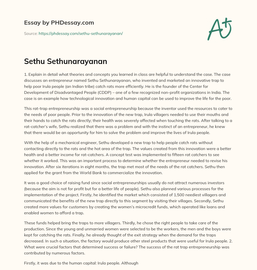 Sethu Sethunarayanan essay