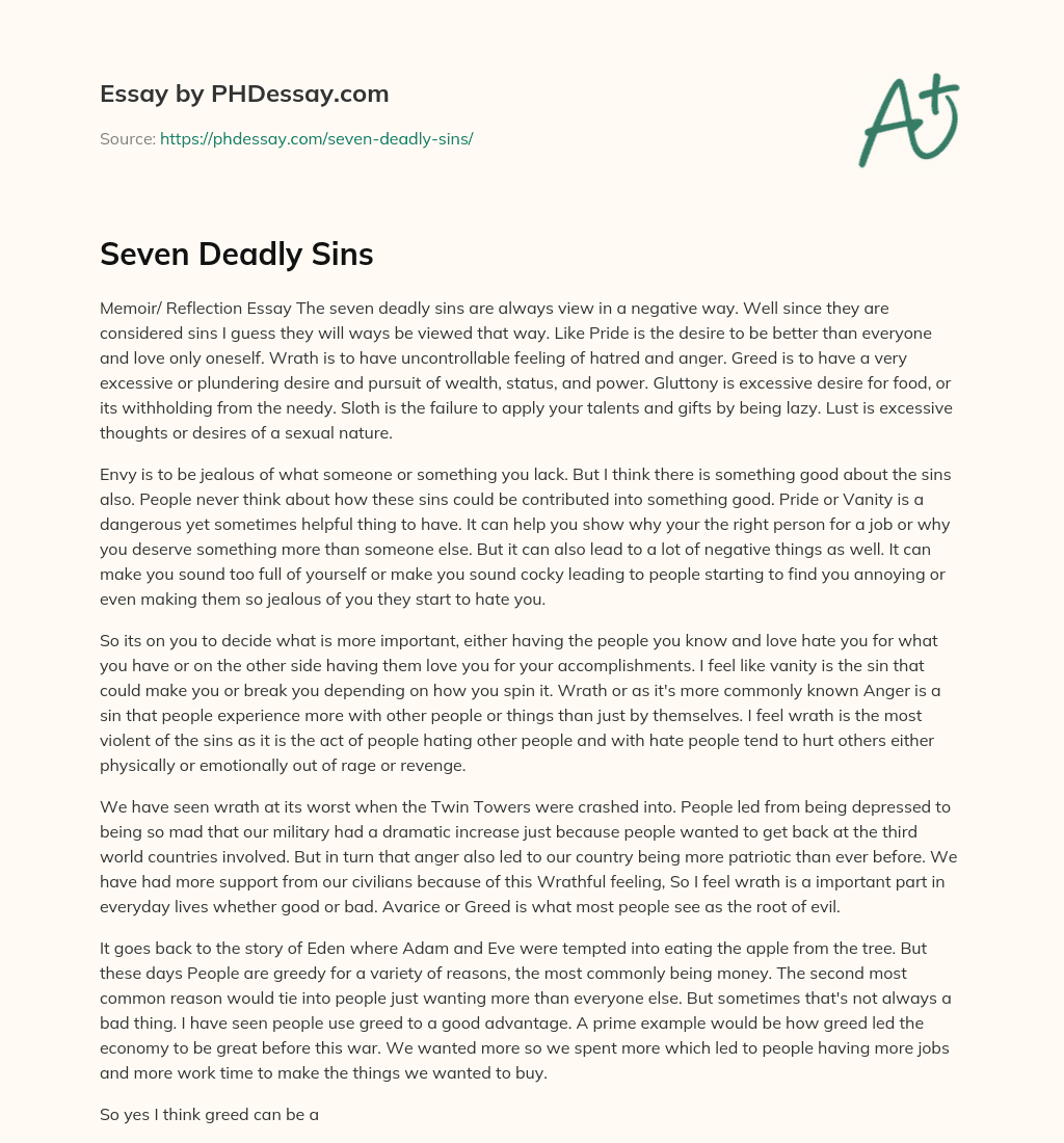 Seven Deadly Sins essay