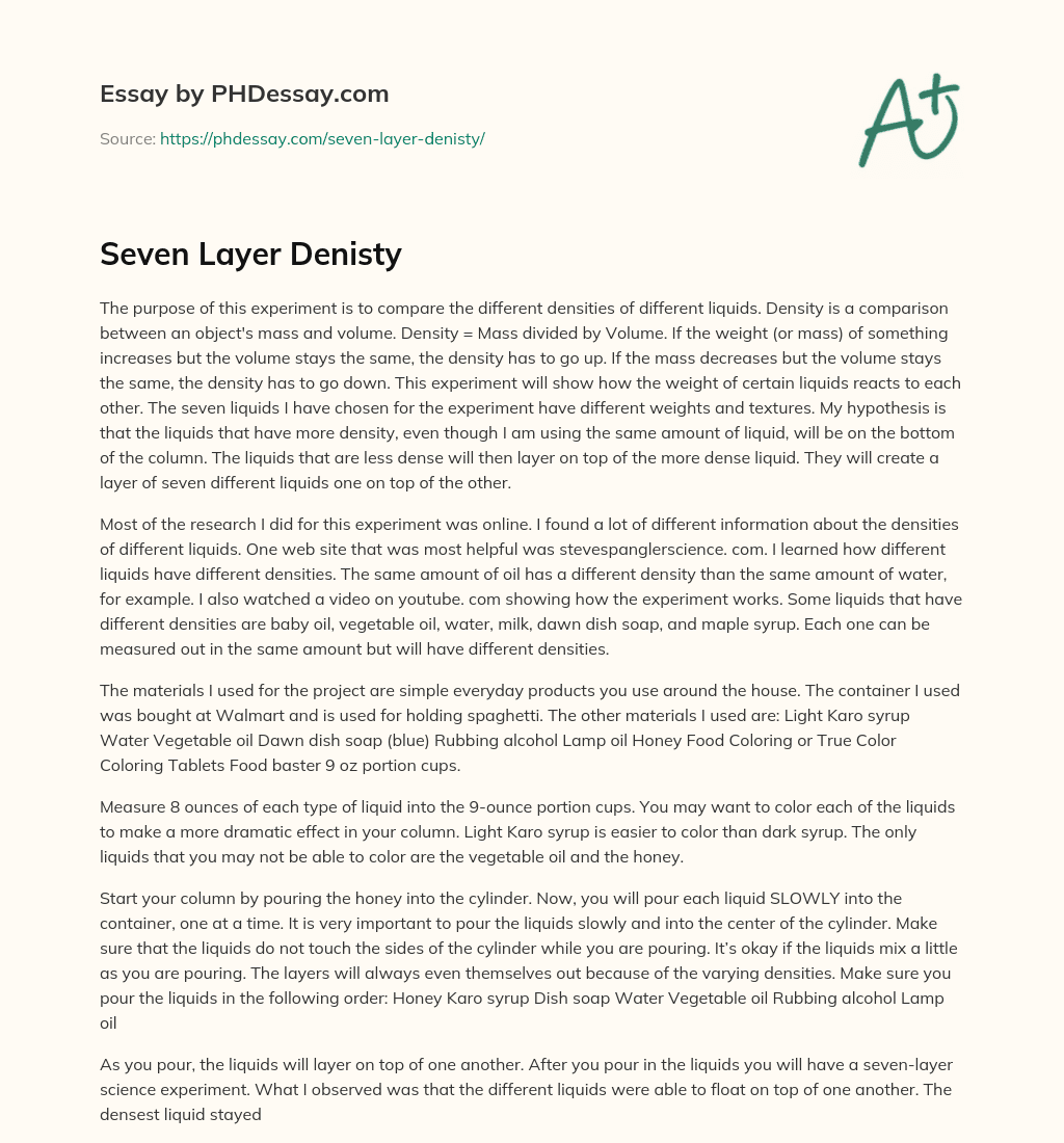 Seven Layer Denisty essay