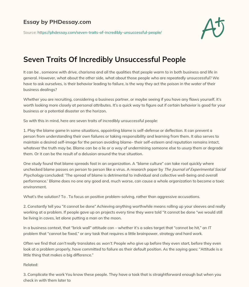 Seven Traits Of Incredibly Unsuccessful People essay
