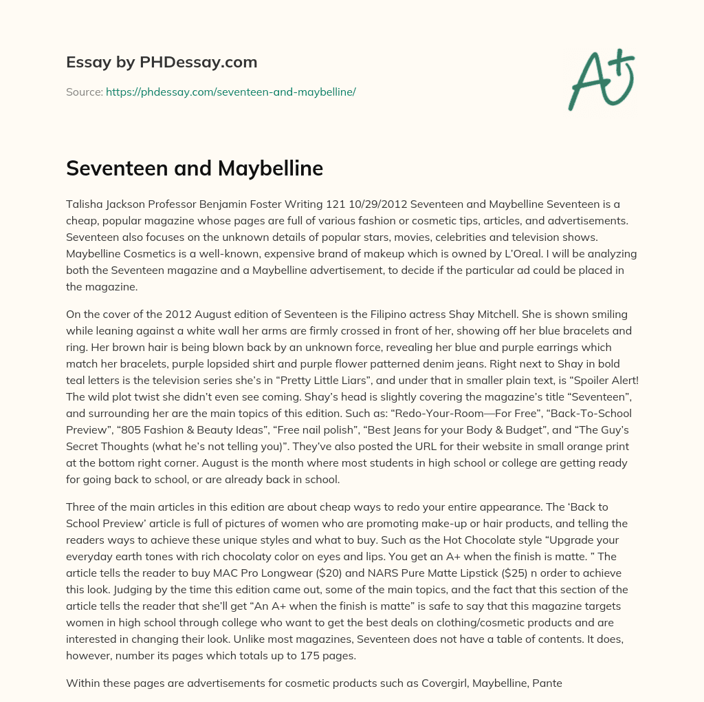 Seventeen and Maybelline essay