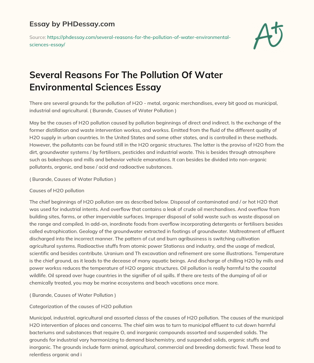 Several Reasons For The Pollution Of Water Environmental Sciences Essay essay