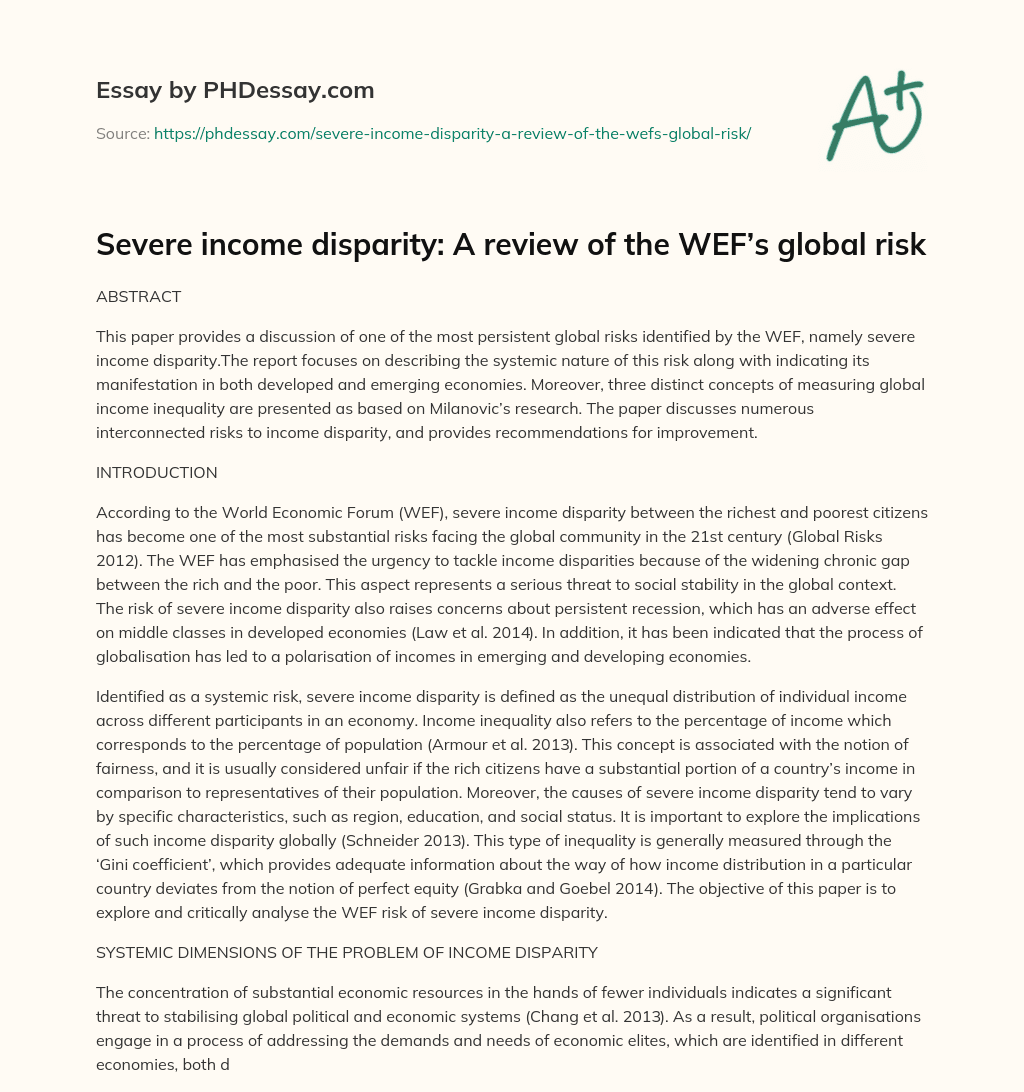Severe income disparity: A review of the WEF’s global risk essay
