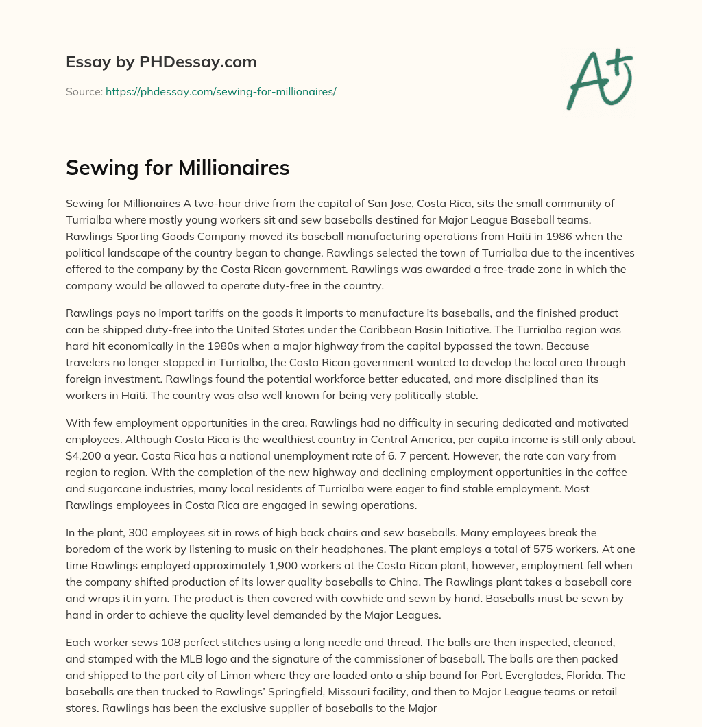 Sewing for Millionaires essay