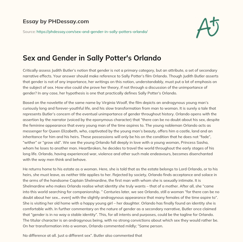Sex and Gender in Sally Potter’s Orlando essay