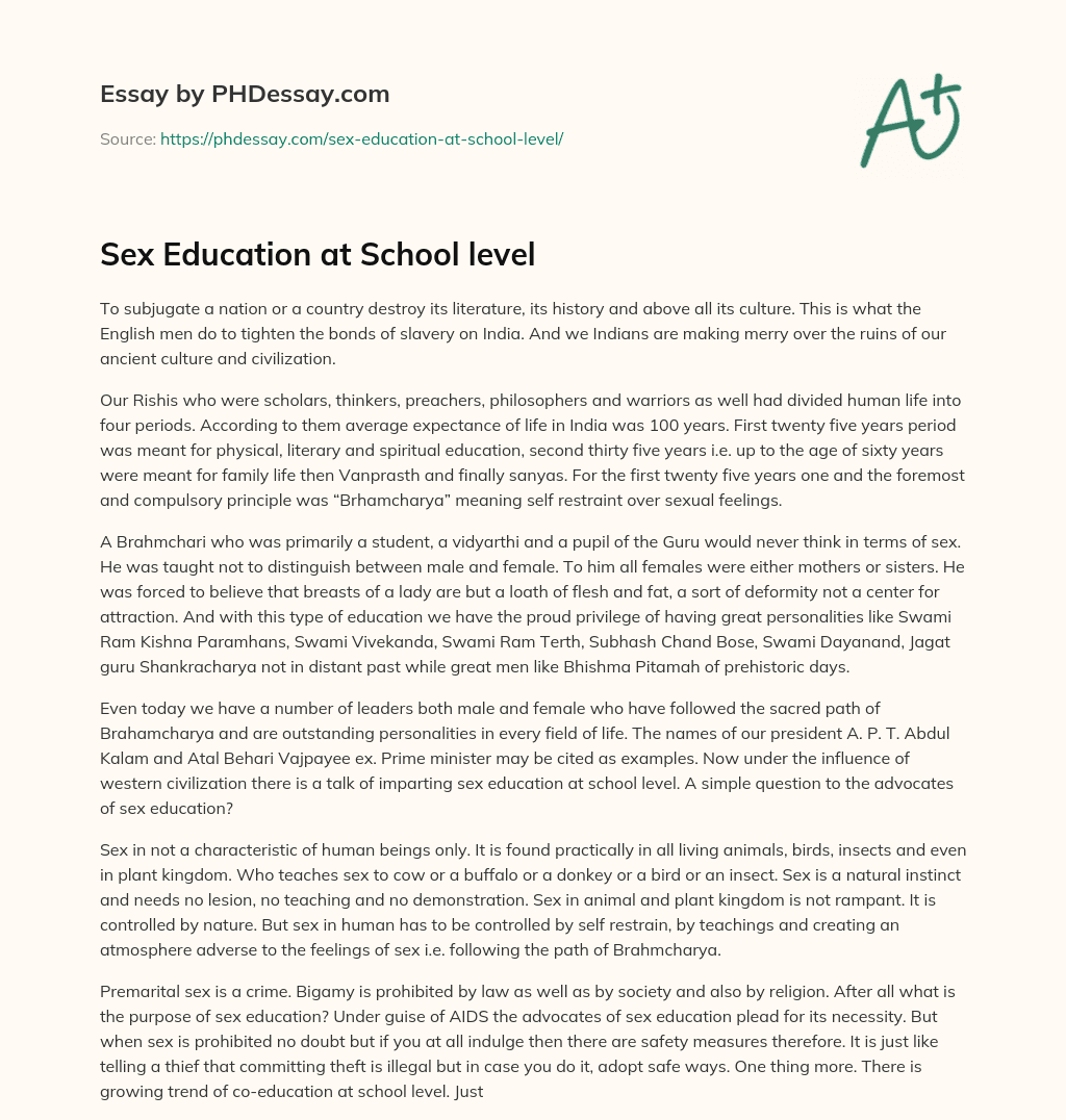 Sex Education at School level essay