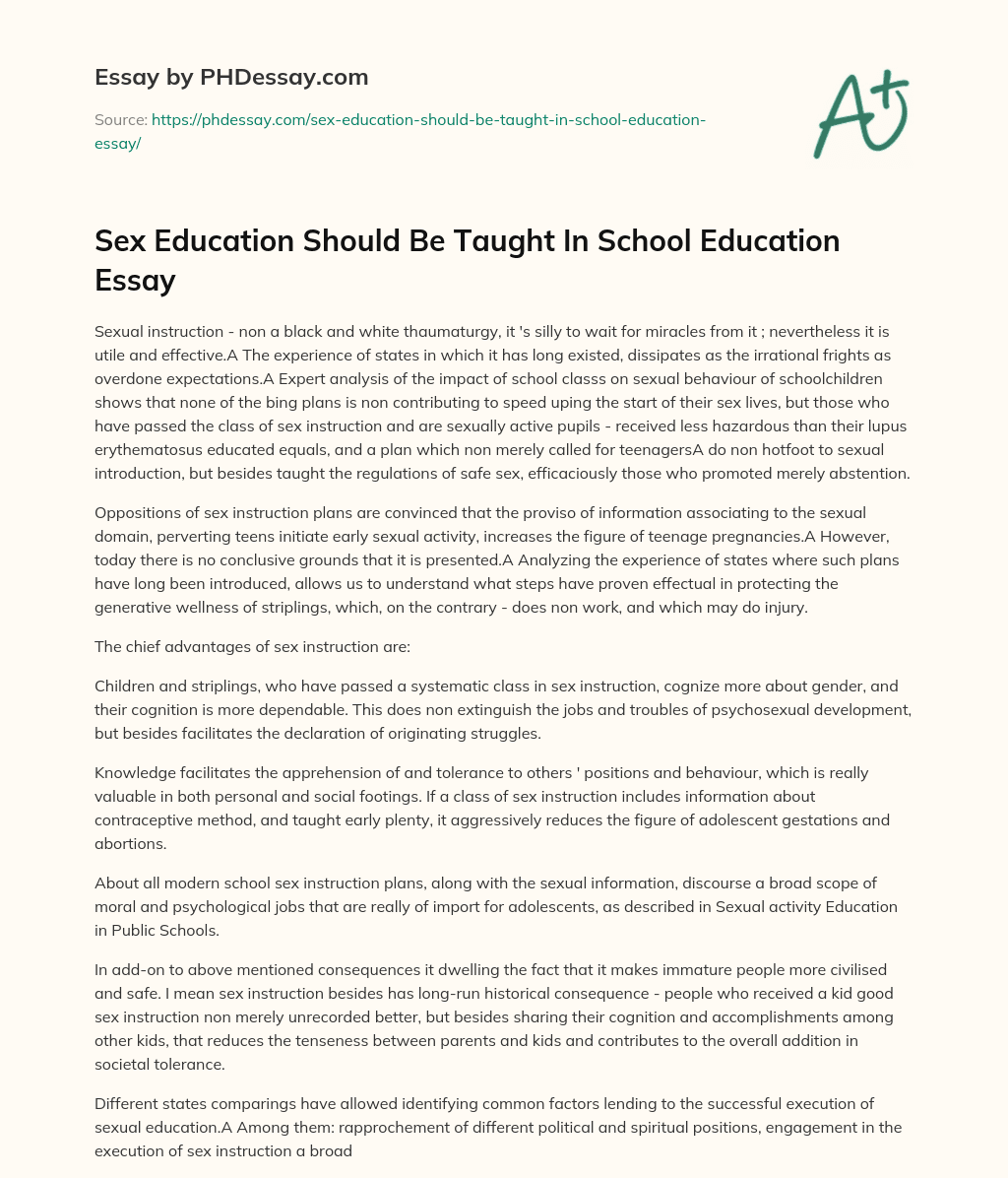 Sex Education Should Be Taught In School Education Essay