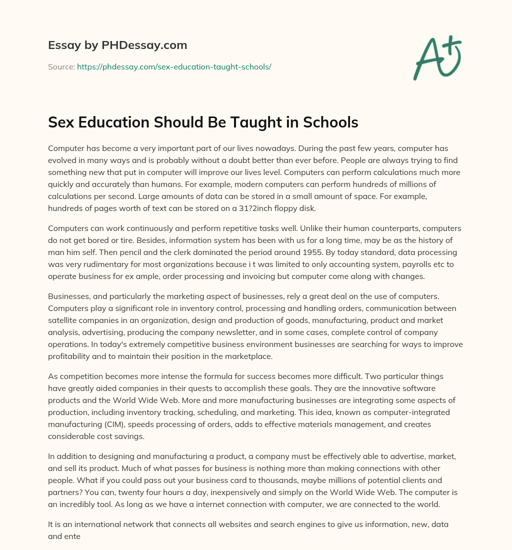 essay on why sex education should be taught in schools