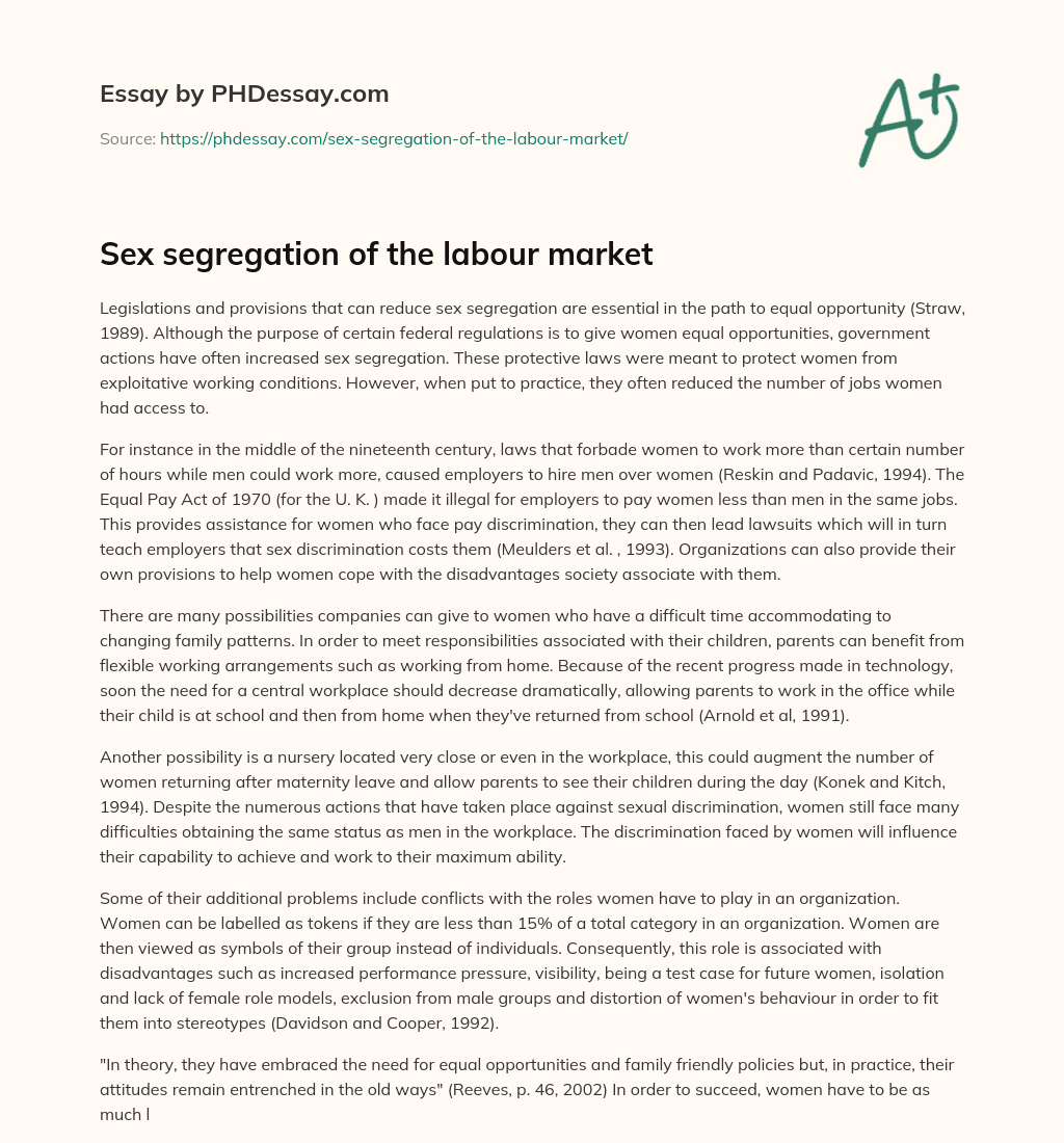 Sex segregation of the labour market essay