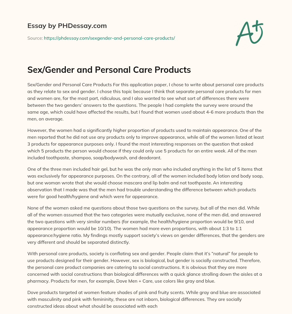 Sex/Gender and Personal Care Products essay