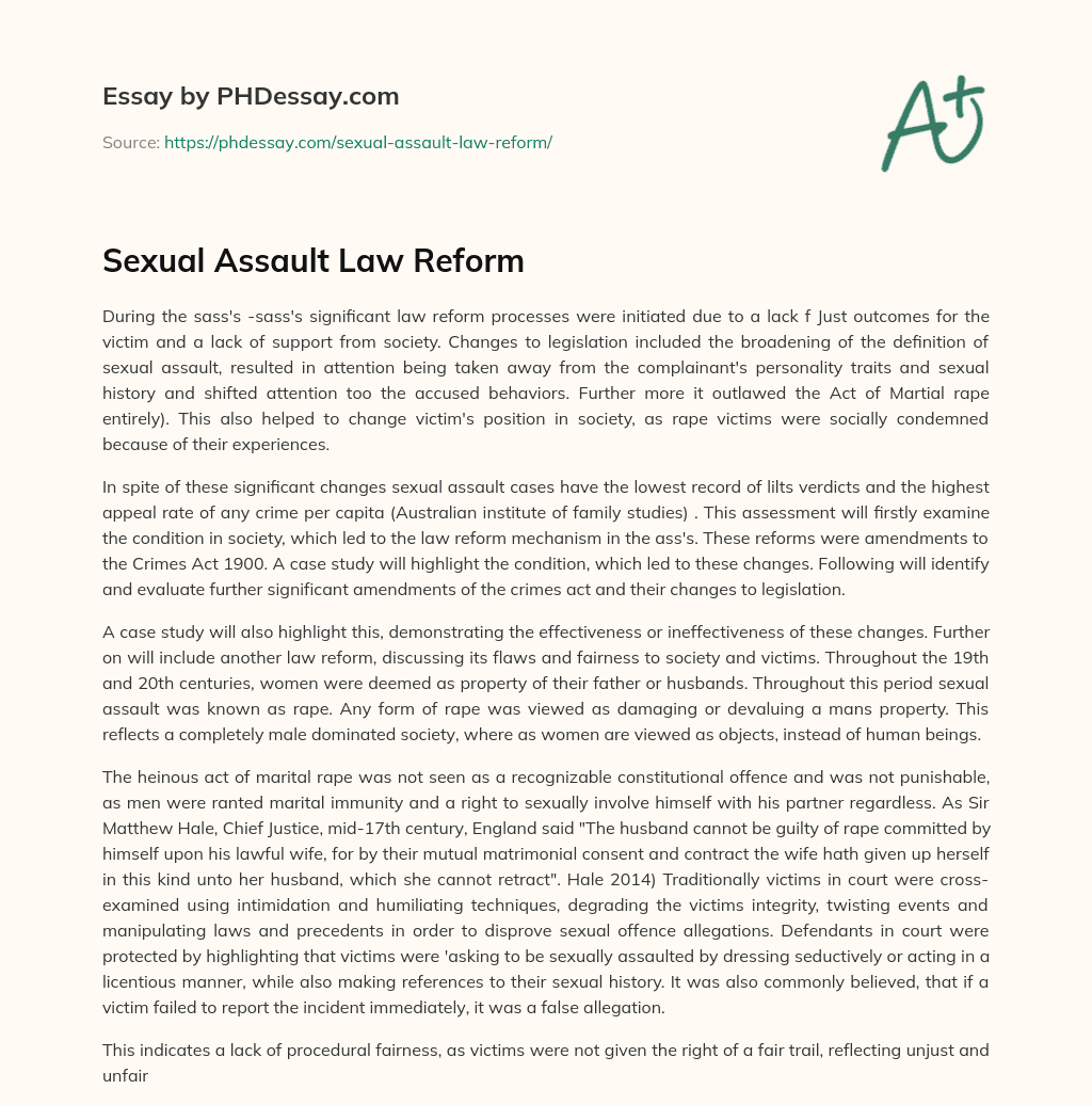 Sexual Assault Law Reform essay
