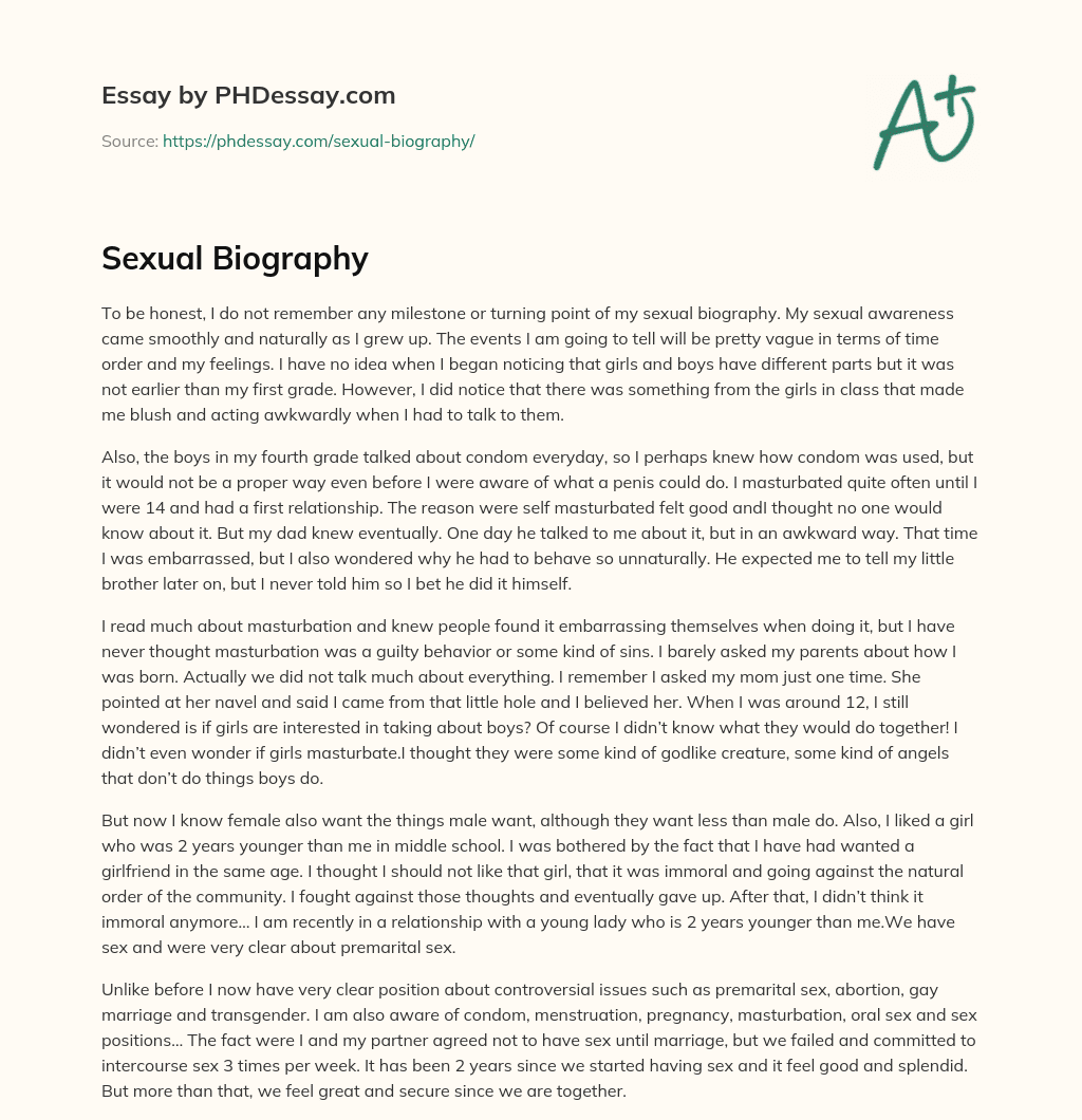 Sexual Biography Autobiography Essay Example 500 Words 7493