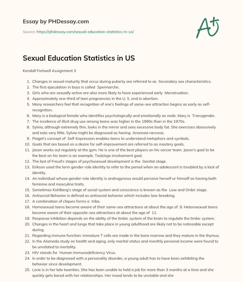 Sexual Education Statistics in US essay